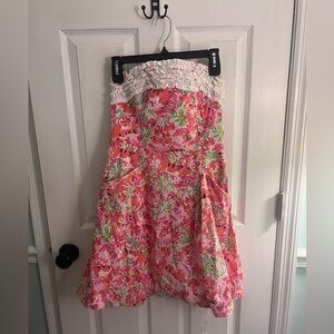 Lilly Pulitzer Pink Tiger Call Me Kitty Ferra‎ Strapless Dress size 6